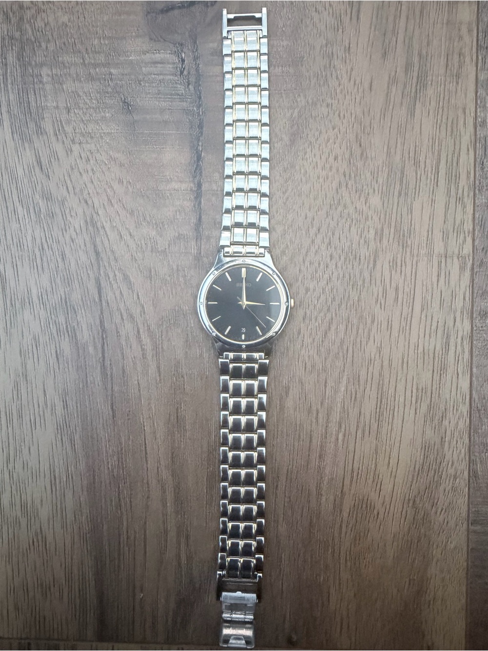 Vintage Seiko Silver and Gold two tone Men's Watch with Black Dial